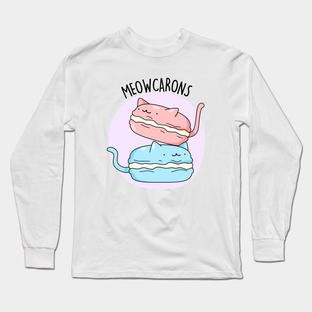 Meowcaron Cute Cat Macaron Pun Long Sleeve T-Shirt by punnybone